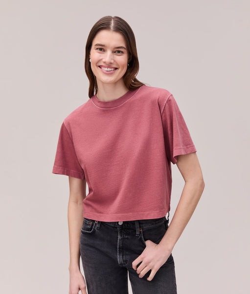 Womens Relaxed Crop Tee - Pigment Dye Jersey - Marsala