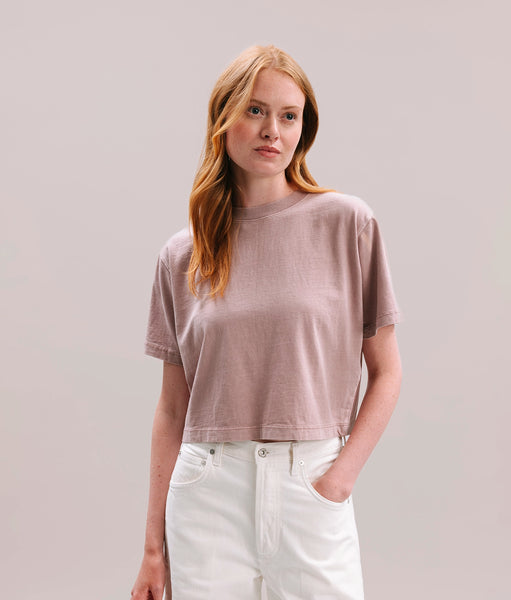 Womens Relaxed Crop Tee - Pigment Dye Jersey - Soft Mauve