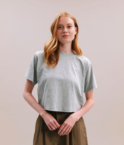 Womens Relaxed Crop Tee - Pigment Dye Jersey - Heather Grey