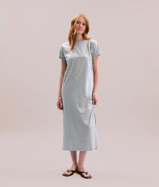 Womens Relaxed Tee Dress - Pigment Dye Jersey - Heather Grey