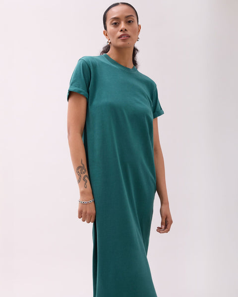 Womens Relaxed Tee Dress - Pigment Dye Jersey - Rainforest