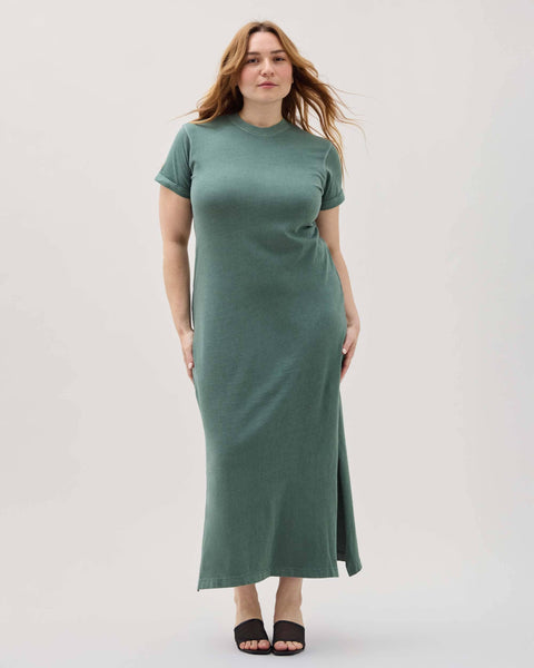Womens Relaxed Tee Dress - Pigment Dye Jersey - Sage Leaf