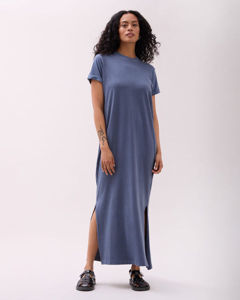 Womens Relaxed Tee Dress - Pigment Dye Jersey - Vintage Indigo