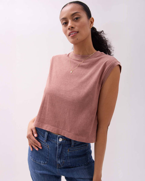 Womens Relaxed Muscle Tee - Pigment Dye Jersey - Russet