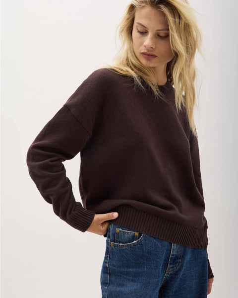 Womens Felicity Lightweight Sweater - Cotton Sweater Knit - Mole