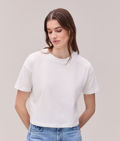 Womens Vintage Jersey Oversized Crop - Recycled Cotton Jersey - White